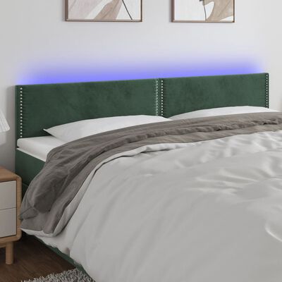 vidaXL Cabeceira de cama c/luzes LED veludo 180x5x78/88cm verde-escuro