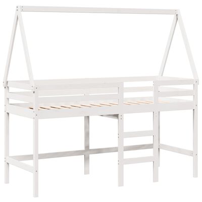 vidaXL Cama alta c/ escada e telhado 80x200 cm pinho maciço branco