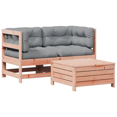 vidaXL 3 pcs conj. lounge jardim c/ almofadões madeira douglas maciça