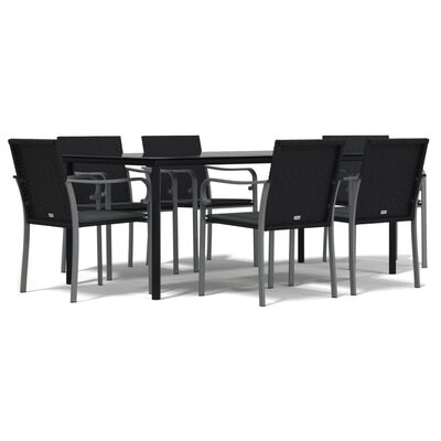 vidaXL 7 pcs conjunto de jantar p/ jardim c/ almofadões vime PE e aço