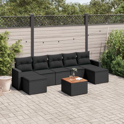 vidaXL 8 pcs conjunto sofás de jardim com almofadões vime PE preto