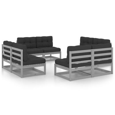 vidaXL 8 pcs conjunto lounge de jardim c/ almofadões pinho maciço