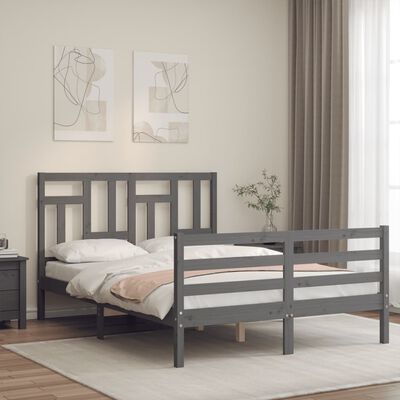 vidaXL Estrutura de cama com cabeceira 140x190 cm madeira maciça cinza