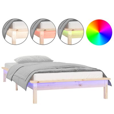 vidaXL Estrutura de cama de solteiro c/ LED 90x190 cm madeira maciça