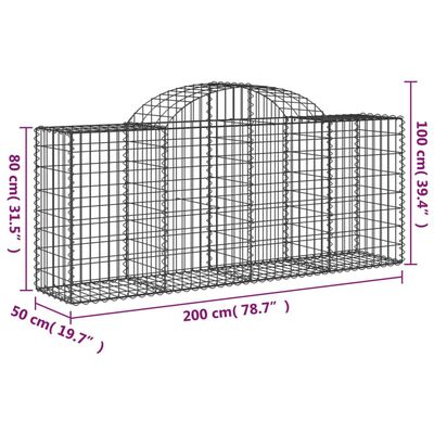 vidaXL Cestos gabião arqueados 2 pcs 200x50x80/100cm ferro galvanizado