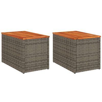 vidaXL Mesas de apoio p/ jardim 2 pcs vime PE/madeira maciça cinzento