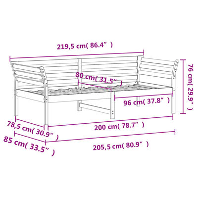 vidaXL Sofá-cama sem colchão 80x200 cm madeira de pinho castanho cera