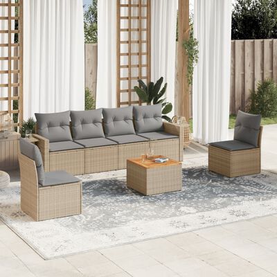 vidaXL 7 pcs conjunto de sofás p/ jardim com almofadões vime PE bege