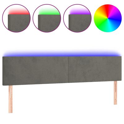 vidaXL Cabeceira de cama c/luzes LED veludo 200x5x78/88cm cinza-escuro