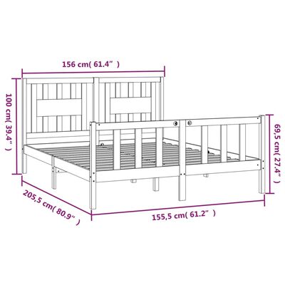 vidaXL Estrutura de cama casal com cabeceira 150x200 cm pinho maciço