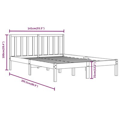 vidaXL Estrutura de cama casal 135x190 cm pinho maciço preto