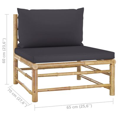 vidaXL 6 pcs conj. lounge jardim em bambu c/ almofadões cinza-escuro