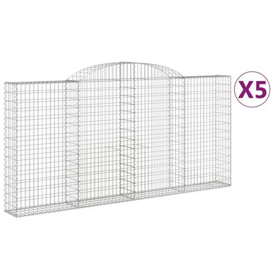 vidaXL Cestos gabião arqueados 5pcs 300x30x140/160cm ferro galvanizado