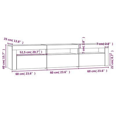 vidaXL Móvel de TV com luzes LED 180x35x40 cm branco brilhante