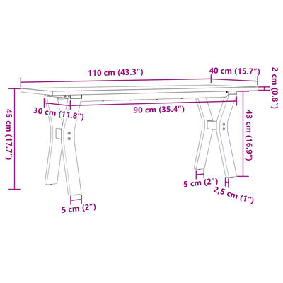 vidaXL Mesa de centro estrutura em Y 110x40x45cm pinho e ferro fundido