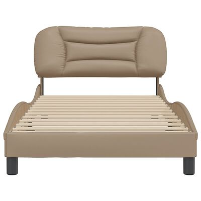 vidaXL Estrutura cama cabeceira 100x200 cm couro artificial cappuccino