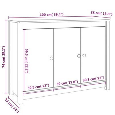 vidaXL Aparador 100x35x74 cm madeira de pinho maciça branco