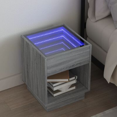 vidaXL Mesa de cabeceira c/ LED Infinity 40x40x50 cm cinzento sonoma