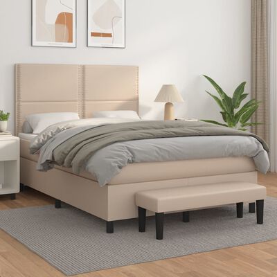 vidaXL Cama com molas/colchão 140x190 cm couro artificial cappuccino