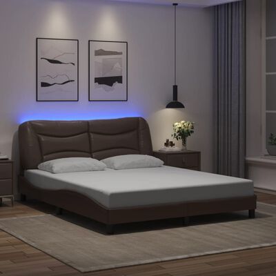 vidaXL Estrutura cama c/ luzes LED 160x200cm couro artificial castanho