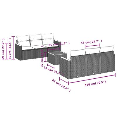 vidaXL 7 pcs conjunto de sofás p/ jardim com almofadões vime PE bege