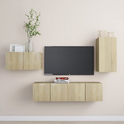 vidaXL 4 pcs conjunto de móveis TV derivados madeira carvalho sonoma