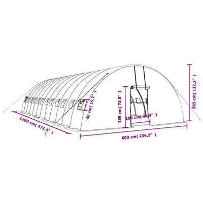 vidaXL Estufa com estrutura de aço 72 m² 12x6x2,85 m verde