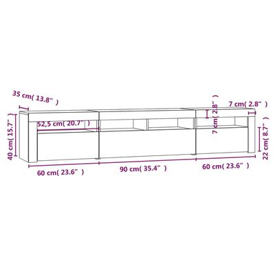 vidaXL Móvel de TV com luzes LED 210x35x40 cm sonoma cinza