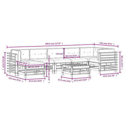 vidaXL 8 pcs conjunto lounge jardim c/ almofadões madeira maciça preto