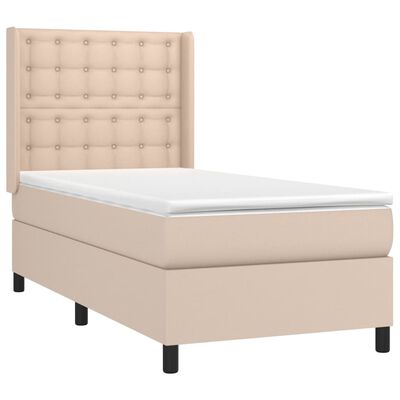 vidaXL Cama box spring c/ colchão/LED 90x200cm couro artif. cappuccino