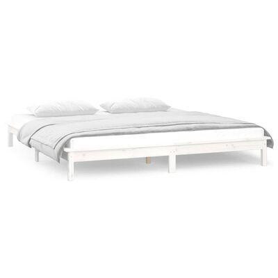 vidaXL Estrutura de cama c/ LED casal 135x190 cm madeira maciça branco