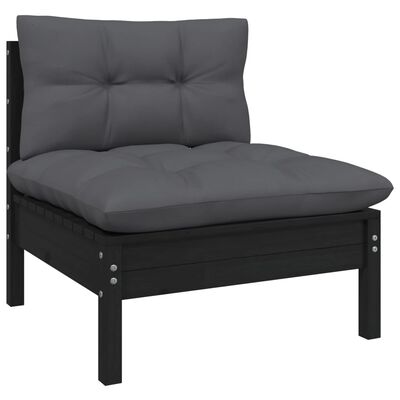 vidaXL 8 pcs conjunto lounge jardim c/ almofadões pinho maciço preto