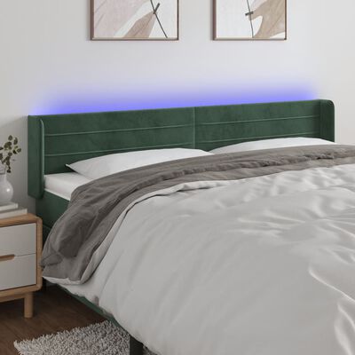 vidaXL Cabeceira cama c/ luzes LED veludo 203x16x78/88 cm verde-escuro