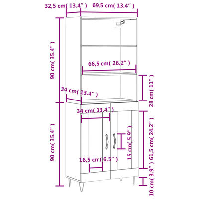 vidaXL Armário alto 69,5x34x180 cm derivados de madeira cor sonoma