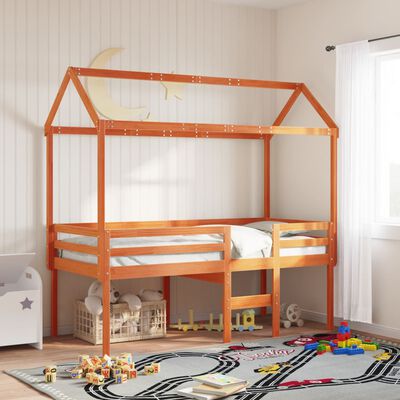 vidaXL Telhado cama infantil 207x80,5x151,5 cm pinho castanho-mel