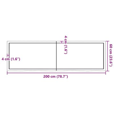 vidaXL Bancada p/ casa de banho 200x60x(2-6)madeira maciça não tratada