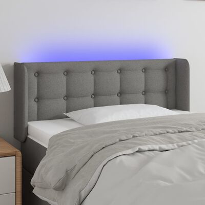 vidaXL Cabeceira cama c/ luzes LED tecido 83x16x78/88cm cinza-escuro