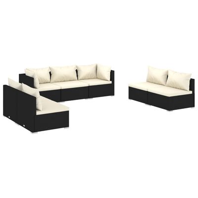 vidaXL 7 pcs conjunto lounge de jardim c/ almofadões vime PE preto