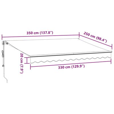 vidaXL Toldo retrátil automático com luz LED 350x250 cm bordô