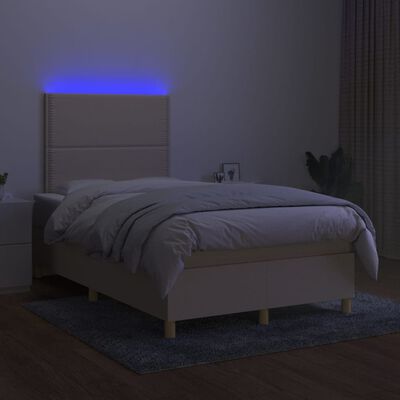 vidaXL Cama box spring c/ colchão e LED 120x200 cm tecido cor creme