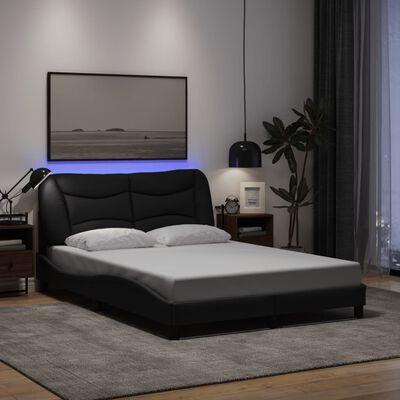 vidaXL Estrutura de cama c/ luzes LED 120x200 cm tecido preto