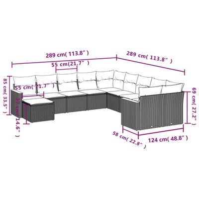 vidaXL 11 pcs conjunto sofás de jardim c/ almofadões vime PE preto