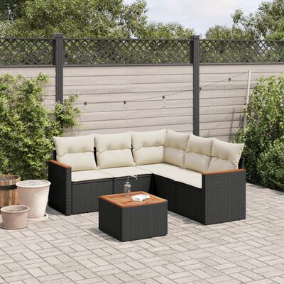 vidaXL 6 pcs conjunto sofás de jardim c/ almofadões vime PE preto