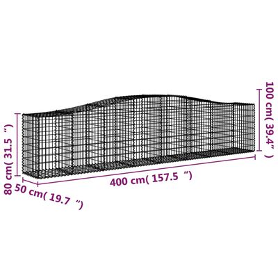 vidaXL Cesto gabião arqueado 400x50x80/100 cm ferro galvanizado