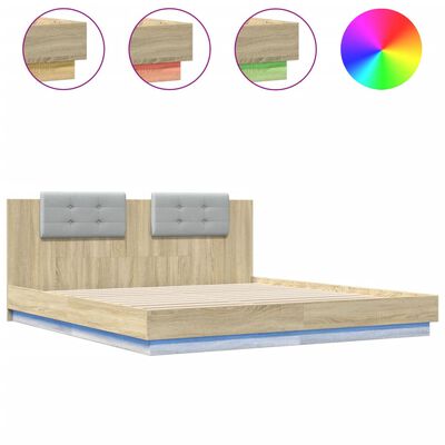 vidaXL Estrutura cama c/ cabeceira/luzes LED 180x200cm carvalho sonoma