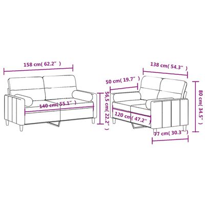 vidaXL 2 pcs conjunto de sofás com almofadas tecido cor creme