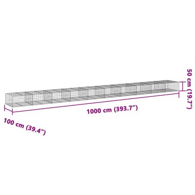 vidaXL Cesto gabião com cobertura 1000x100x50 cm ferro galvanizado