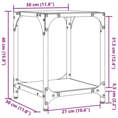 vidaXL Mesas de centro c/ topo vidro transparente 2 pcs 30x30x40cm aço