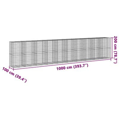 vidaXL Cesto gabião com cobertura 1000x100x200 cm ferro galvanizado