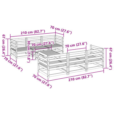 vidaXL 7 pcs conjunto de sofás para jardim madeira de pinho maciça